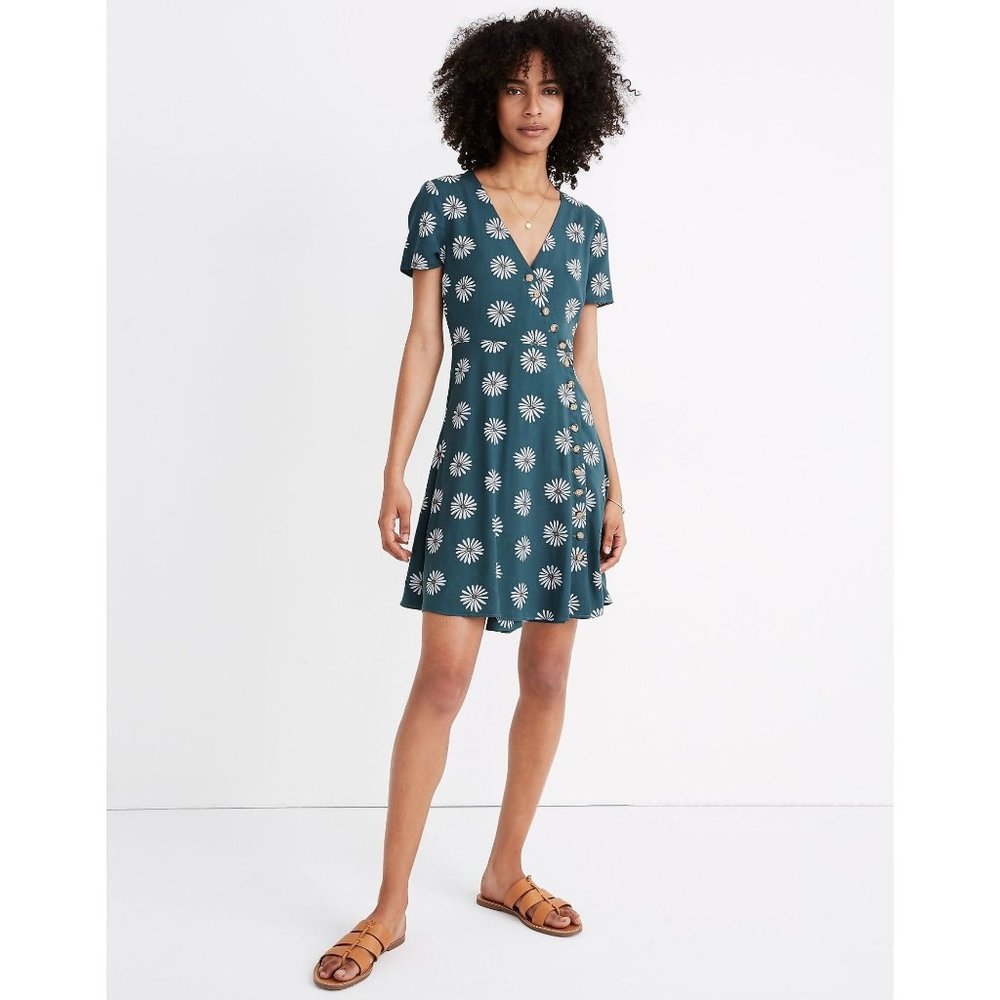 Madewell Teal Floral Mini Dress with White Daisy Print